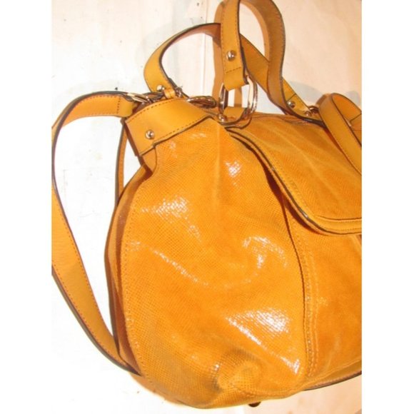 B Makowsky 2-Way Orange Textured And Smooth Leather Satchel Purse - Picture 9 of 12